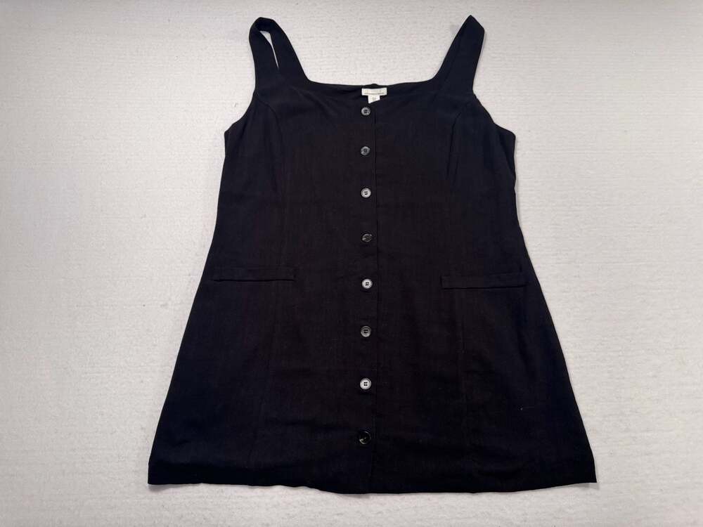 H&M Black Linen-Blend Button-Up Tank Mini Dress Size XL